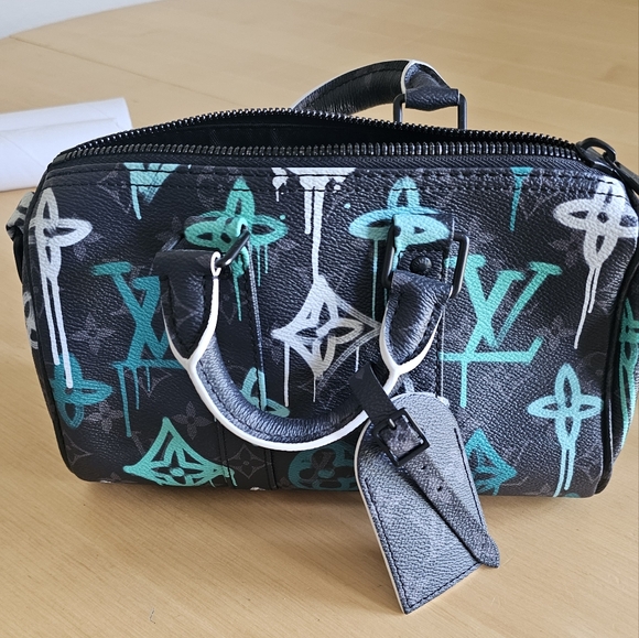 Louis Vuitton Black and Teal Monogram Satchel - Picture 8 of 10